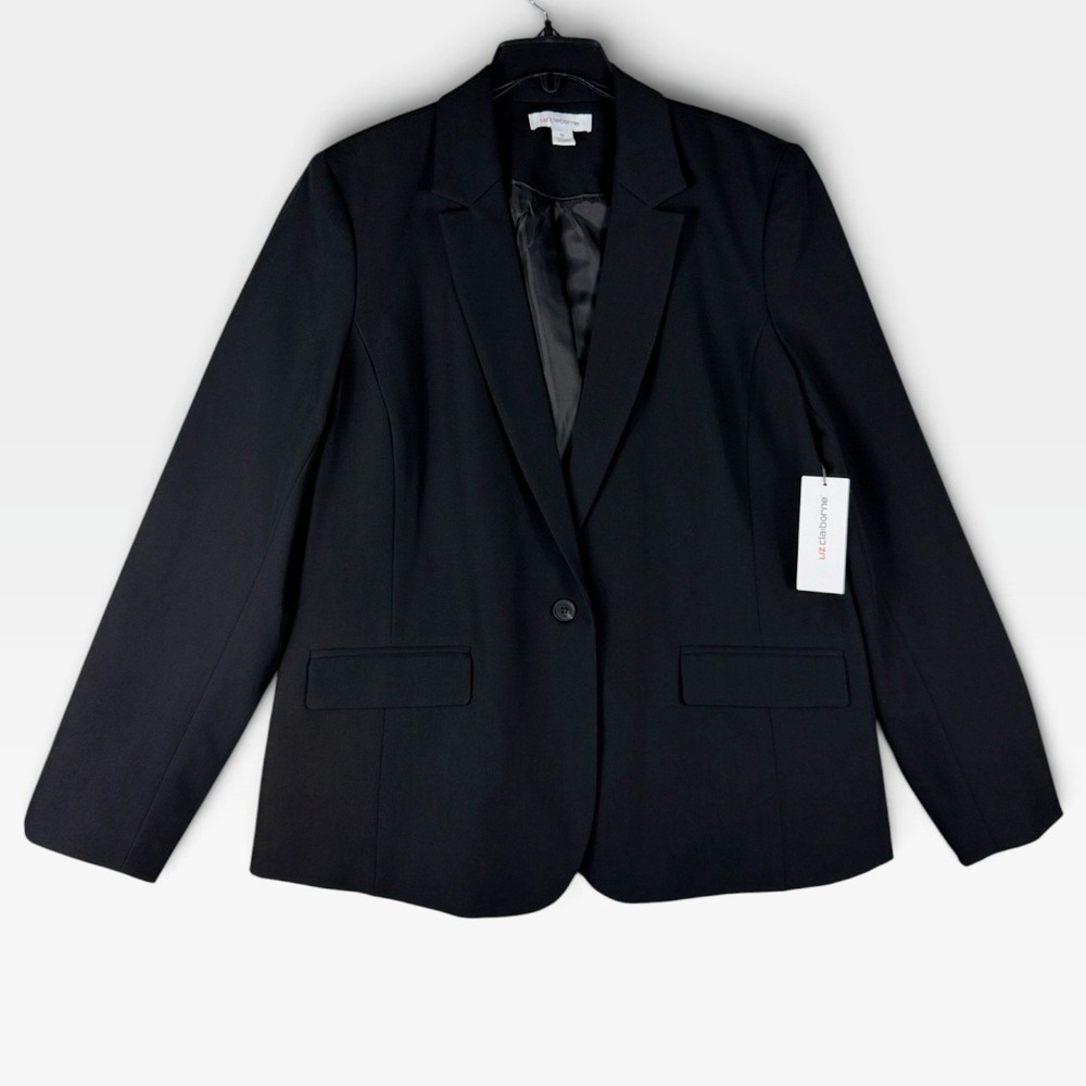 Liz Claiborne Blazer One-Button Jacket Womens 16 Black Career Workwear NWT